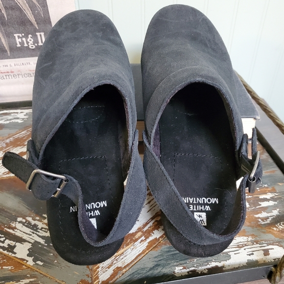 White Mountain Slingback Clog Suede Black Faux Wooden Heel - Picture 3 of 10